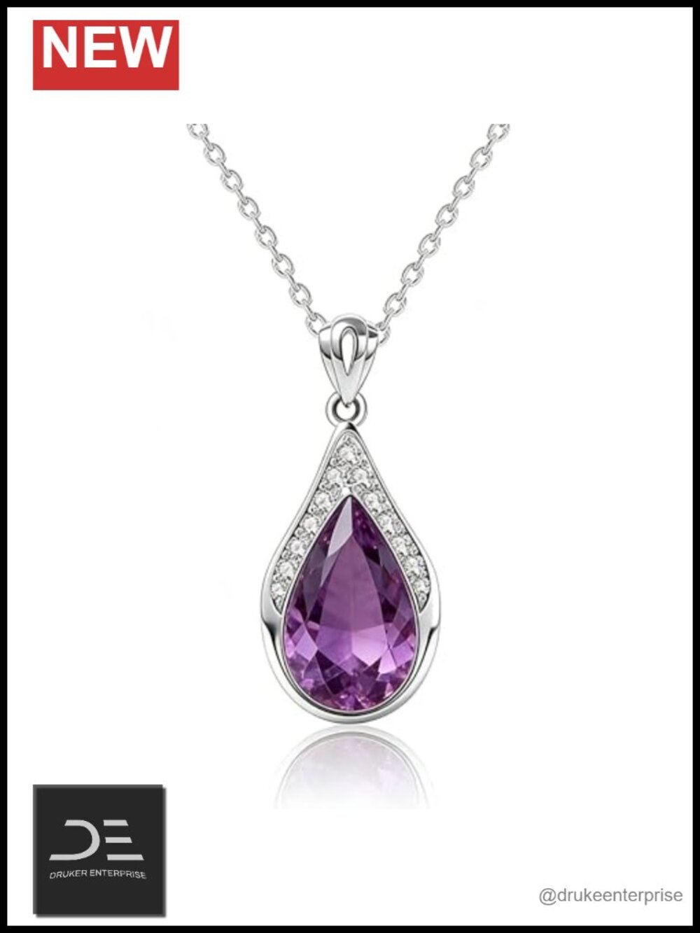 Amethyst Sterling Silver Teardrop Pendant Necklace Adjustable 925
